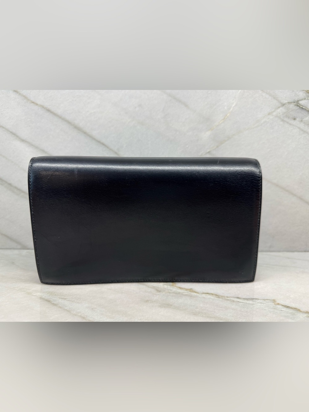 Rare Hermes Vintage Black Box Calf Leather Clutch